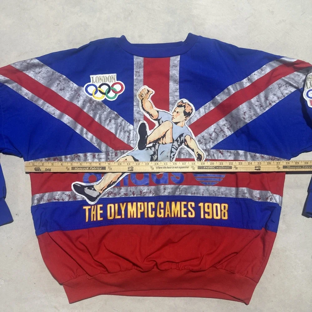 Vintage 1980s Adidas Olympic Games London 1908 1948 Sweatshirt AOP SZ XL 2 Sided